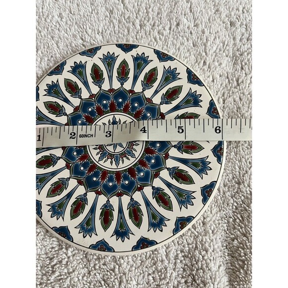 Nassos Keramik Ceramic Art Tile Coaster Hand Made Rodos Hellas Greece Round 6" - Picture 3 of 5